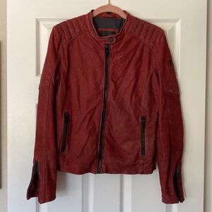 Mauritius Red Leather Jacket Women’s Medium, Vegetable Tanned Distressed